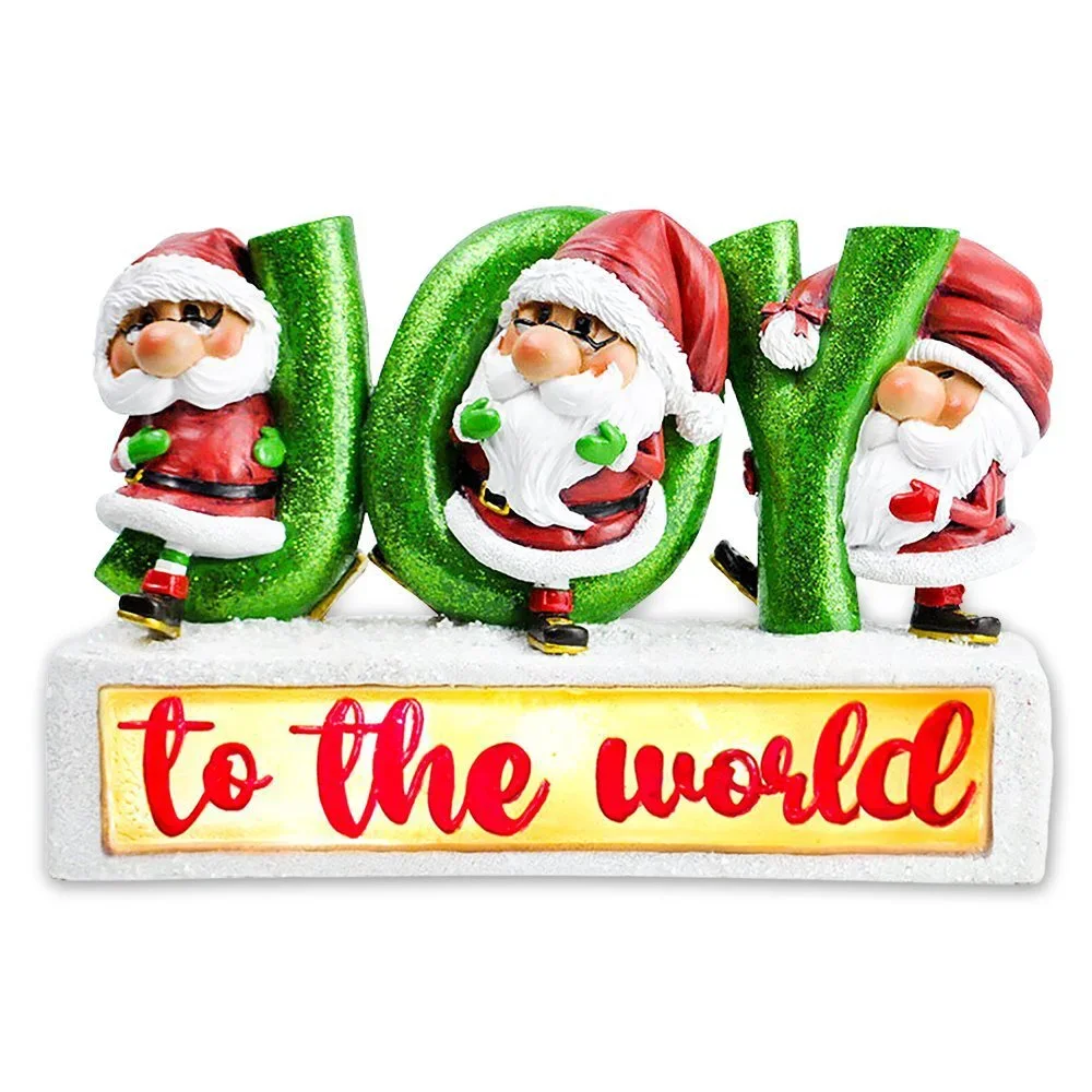 Joy to the World with Holiday Gnomes Lighted Statue, Tabletop LED Christmas Dec